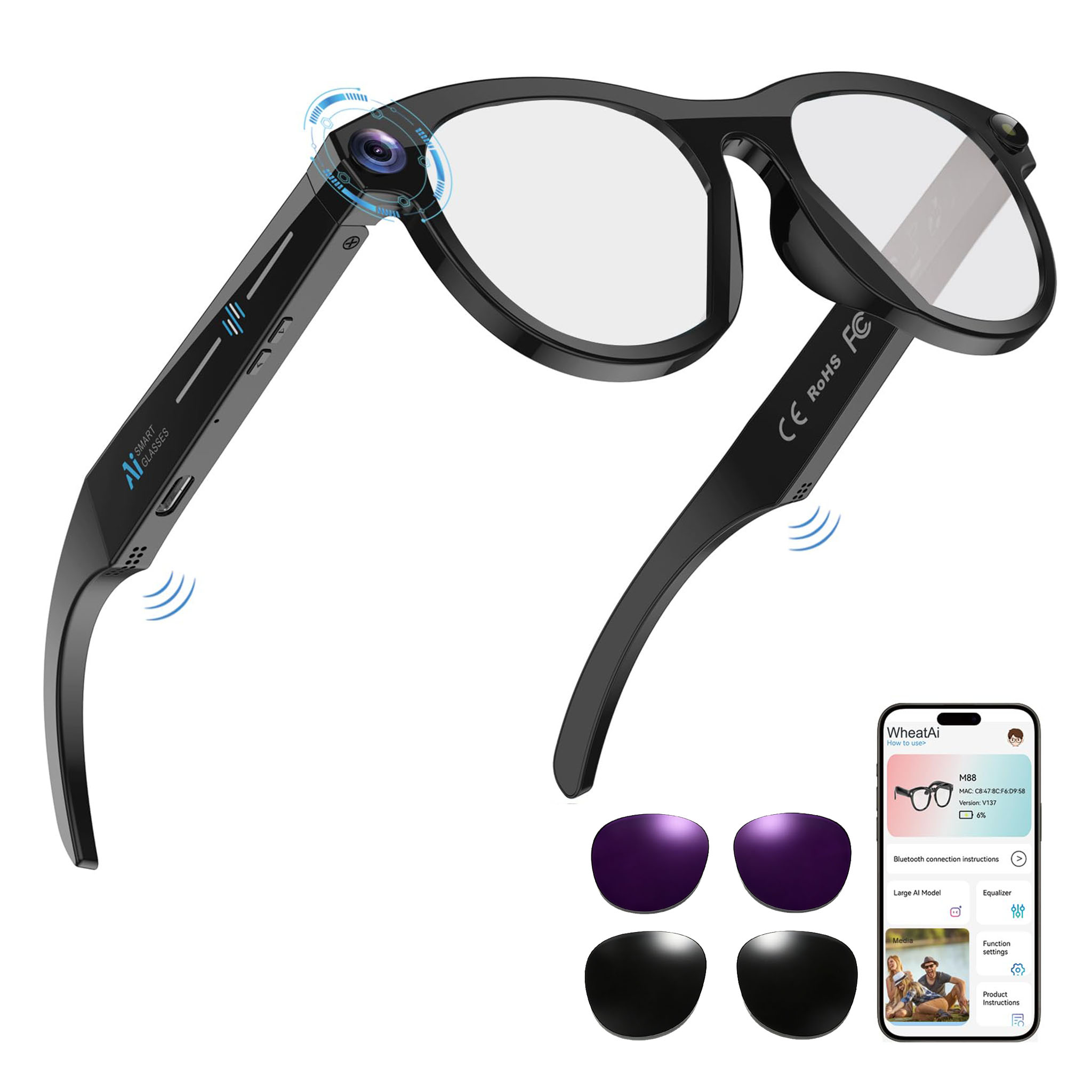 Audio Music Videos - Black Smart Ai Glasses for Men,